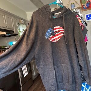 Gray Oversized Graphic Hoodie Long Sleeve